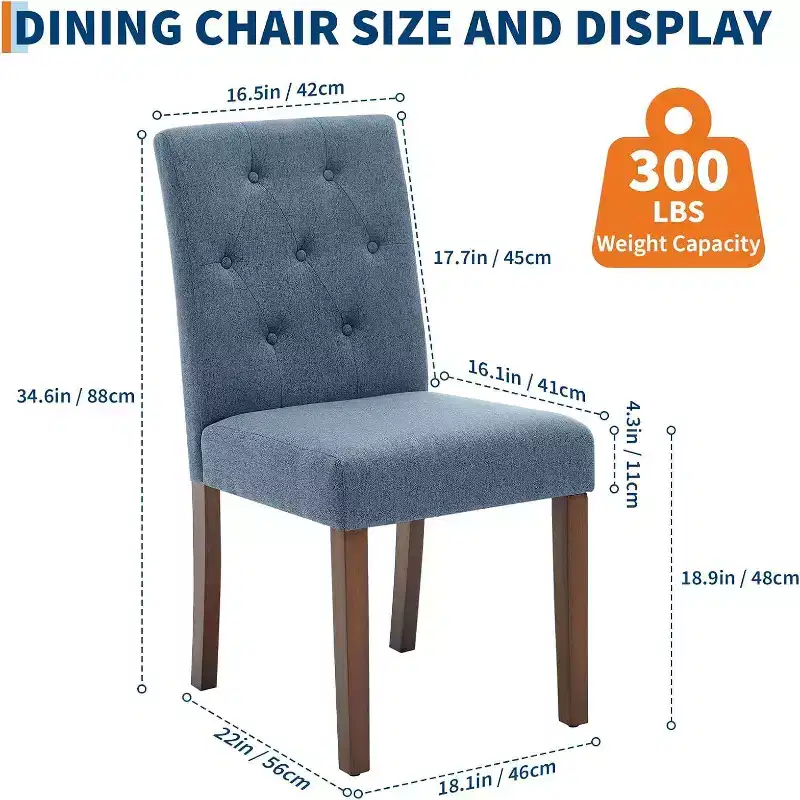 Dining Chairs Set of 4, Button Tufted Parsons Chairs with Wood Legs and Padded Seat, Modern Fabric Side Chairs for Dining Room Kitchen, Blue
