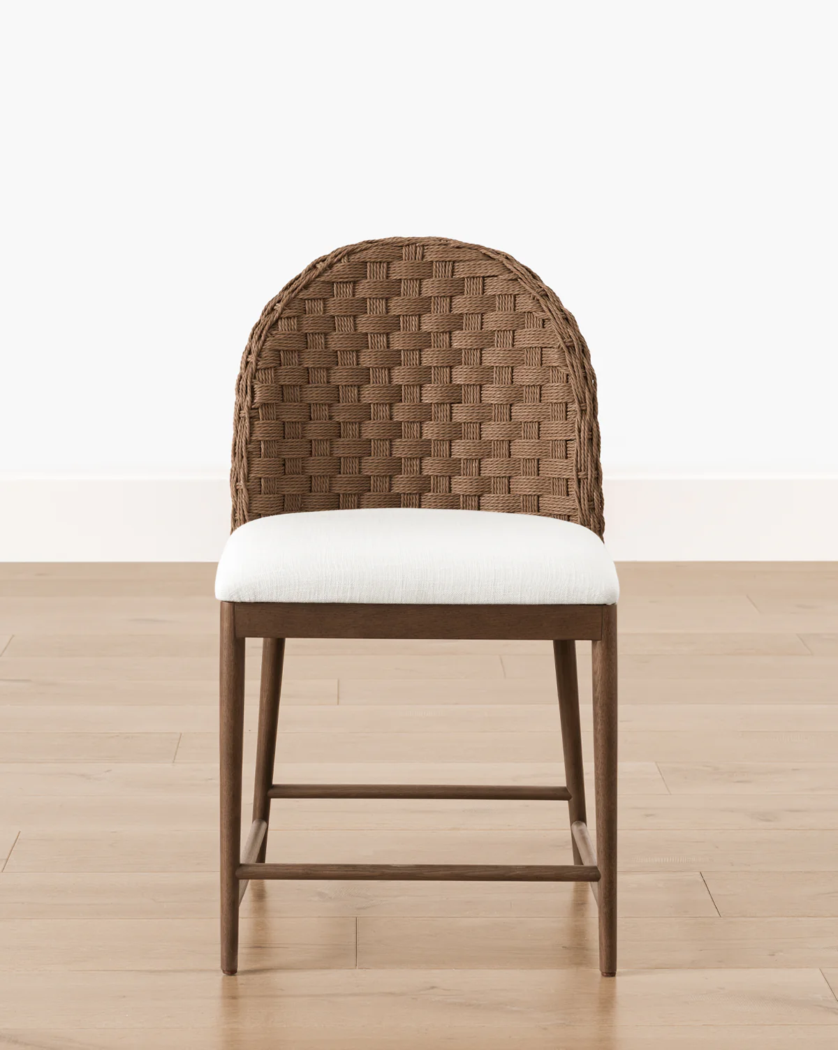 Rustic Solid Oak Dining Chair with Woven Back & White Cushion for Dining Room