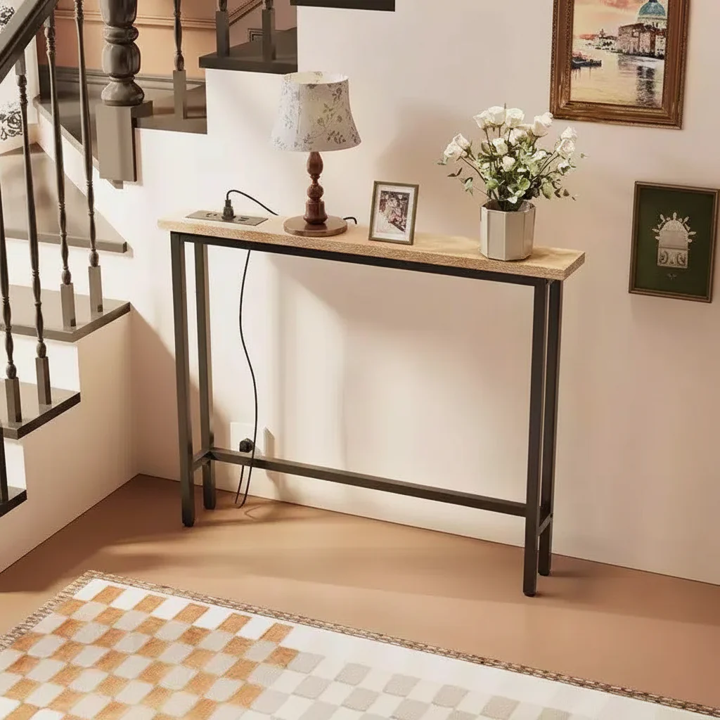 Slim Console Table with Built-In Power Strip