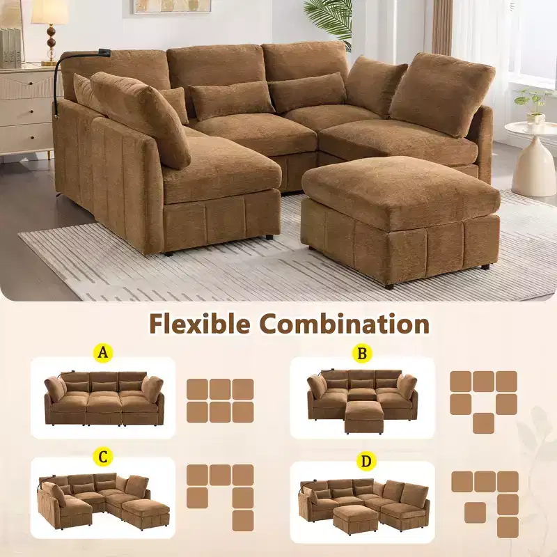Merax Multifunctional Modular Sectional Sofa with Movable Ottoman