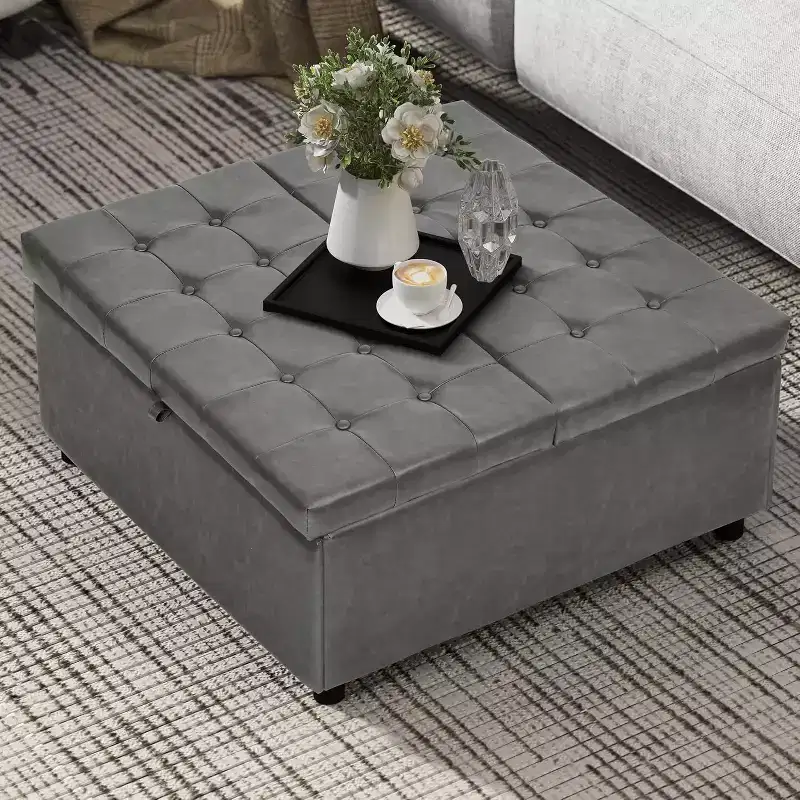 35.5 Inch Square Ottoman with Storage, Large Ottoman Coffee Table, 500 lb Large Ottoman with Storages for Living Room, Gray