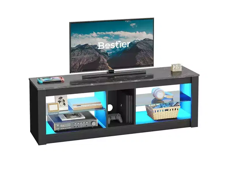 Particle Board TV Stand with Glass Shelves 18.5''H x 55.12''W x 13.78''D