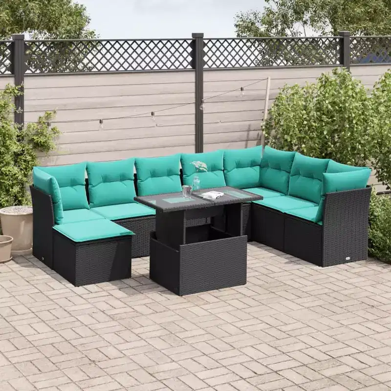 vidaXL Patio Sofa Set with Cushions Modular Outdoor Seating 9 Piece Poly Rattan
