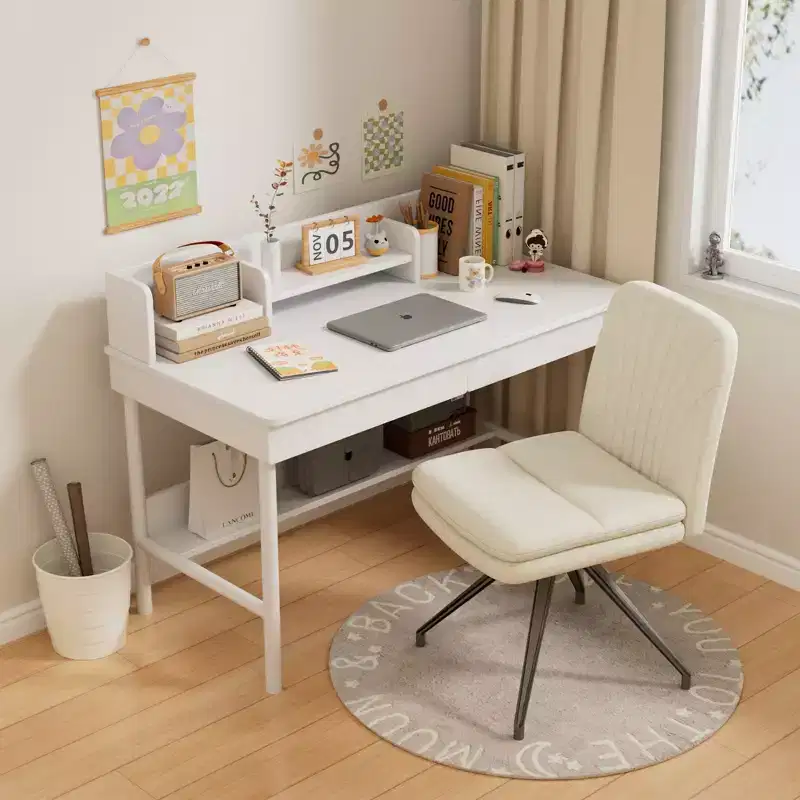 VECELO Upholstered Office Desk Chair Cross Legged Chair with Wide Padded Seat, Modern Computer Task Chair Gray/Beige