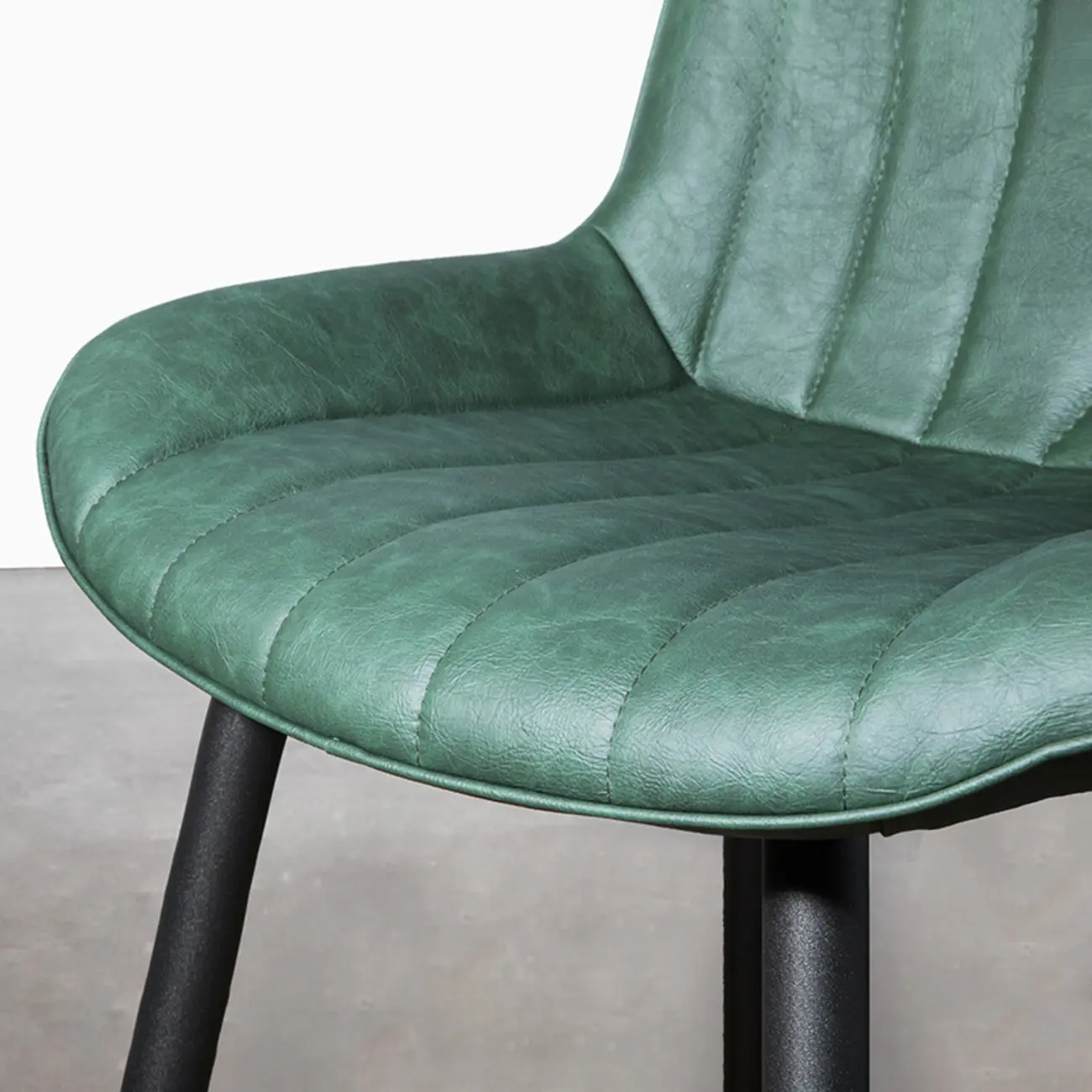 Simple Upholstered Leather Dining Chair Solid Back Metal Legs