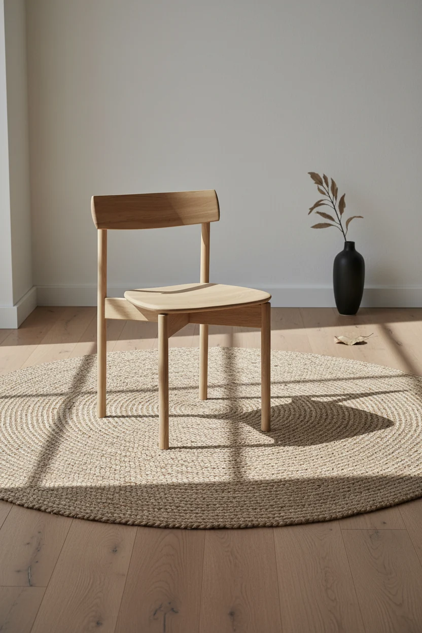 Modern Solid Oak Dining Chair with Curved Ergonomic Backrest for Dining Rooms
