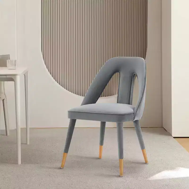 Modern Velvet Upholstered Armless Dining Chair with Elm Wood Legs
