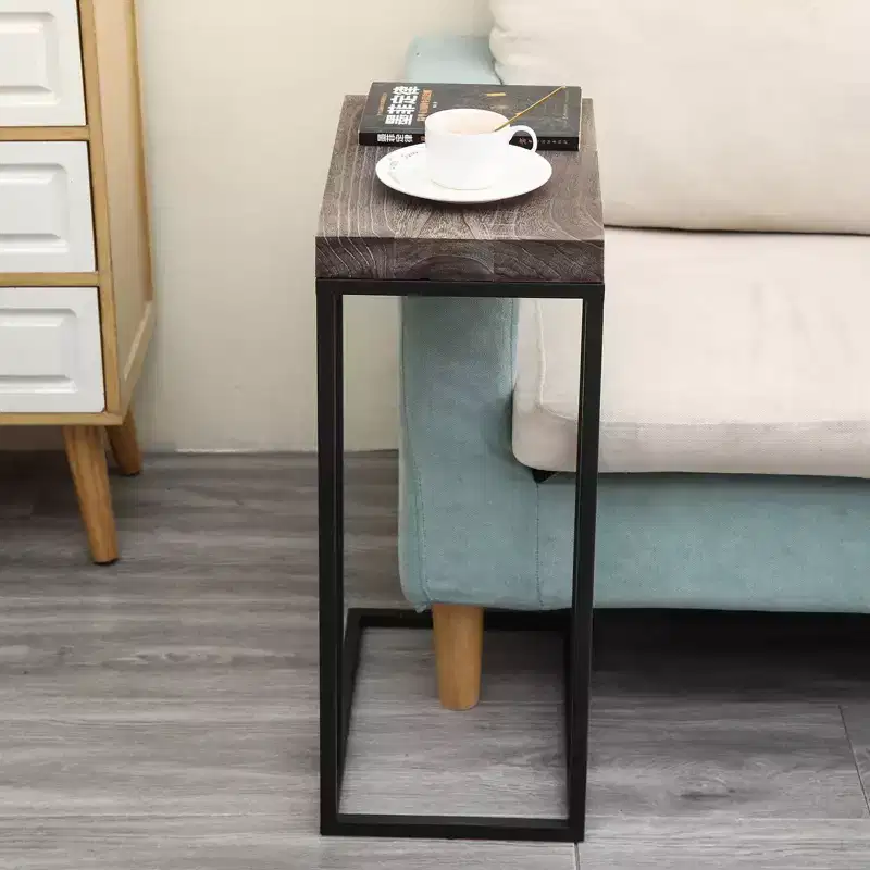 Solid Wood and Steel C-Shaped End Table Rustic Brown