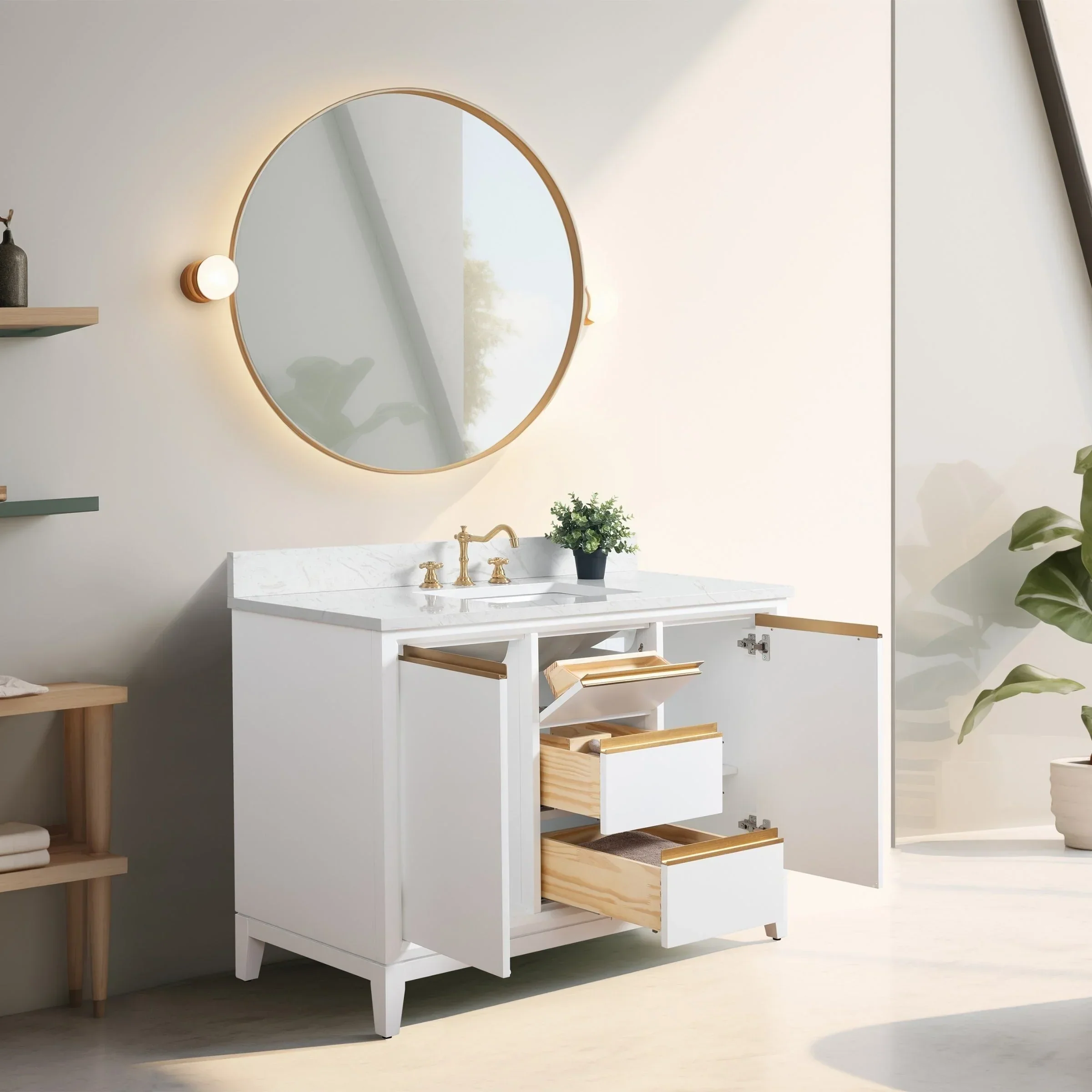 Vanity Art Bathroom Vanity with Ceramic Sink and Engineered Marble Top