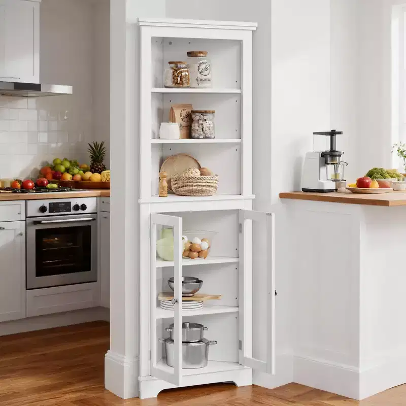 63 Tall Corner Cabinet, 6 Tier Freestanding Storage Cabinet, Corner Bathroom Cabinet, Kitchen Pantry Cabinet for Kitchen Living Room Bathroom