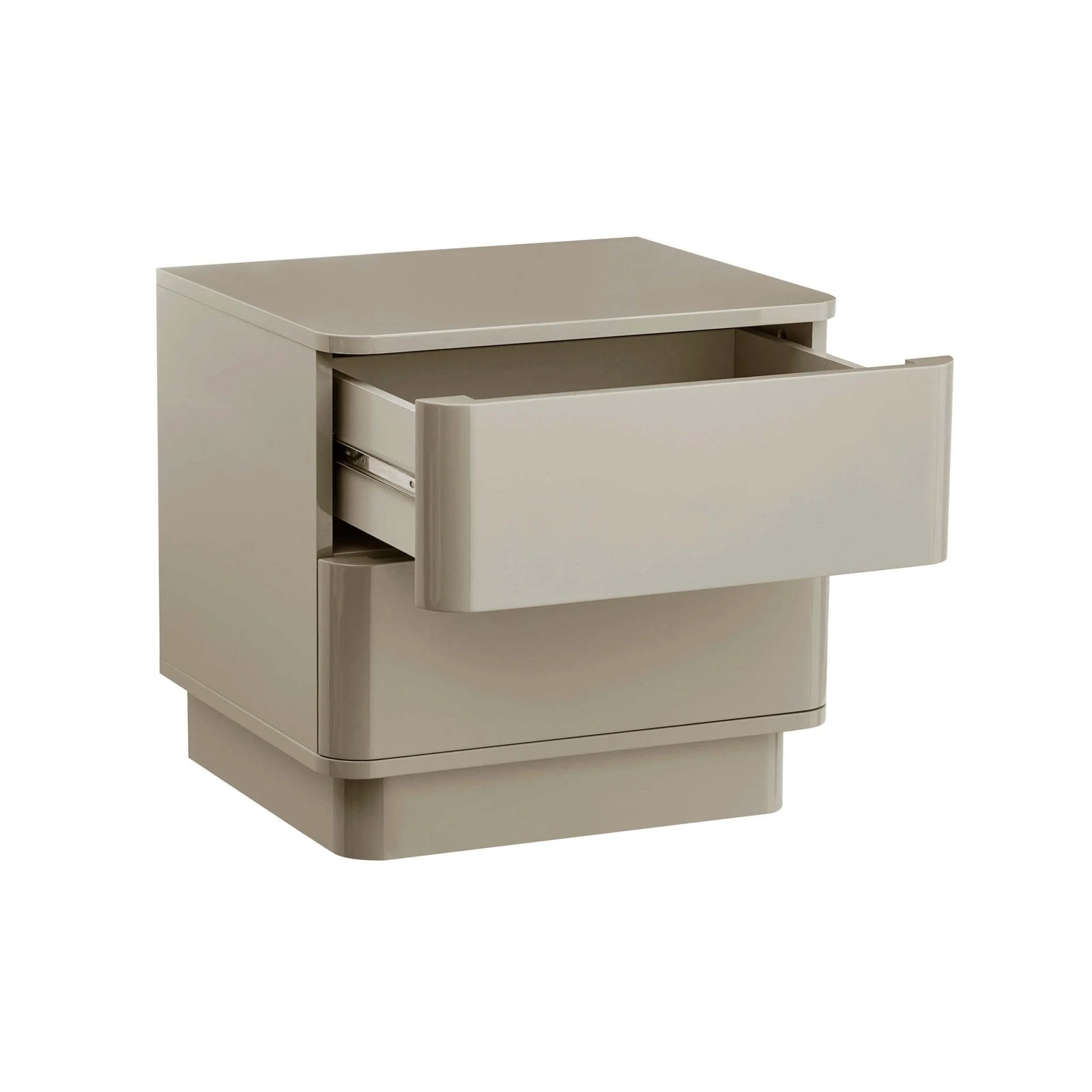 High Gloss 2 Drawer Bedside Table - Taupe