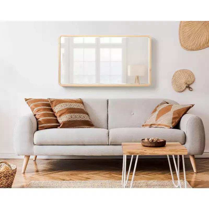 Wood Radius Rectangle Wall Mirror, Mid-Century Natural Finish
