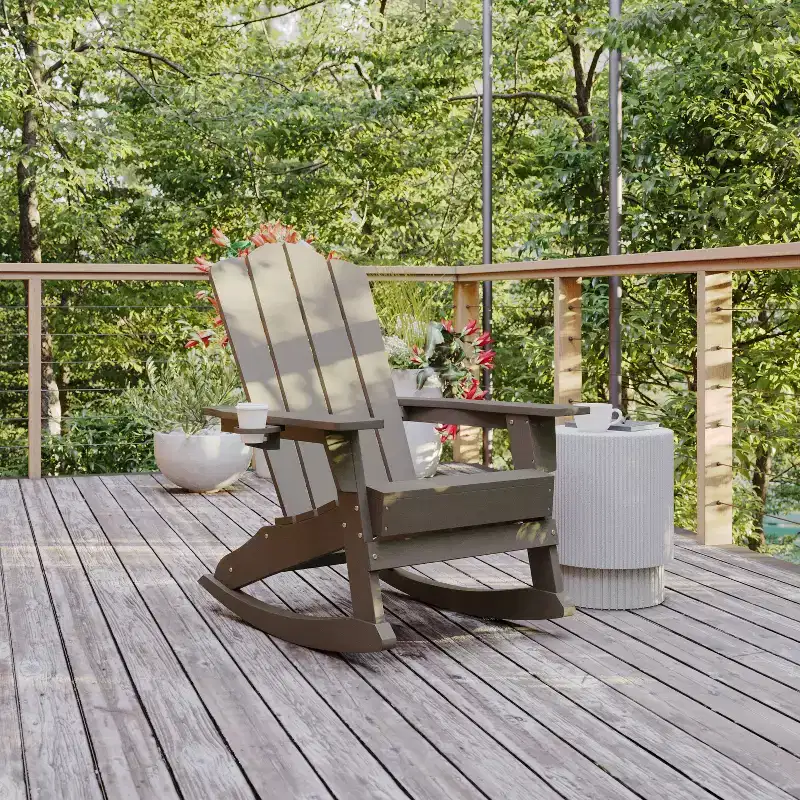 Flash Furniture Newport Adirondack Rocking Chair with Cup Holder, Weather Resistant HDPE Adirondack Rocking Chair