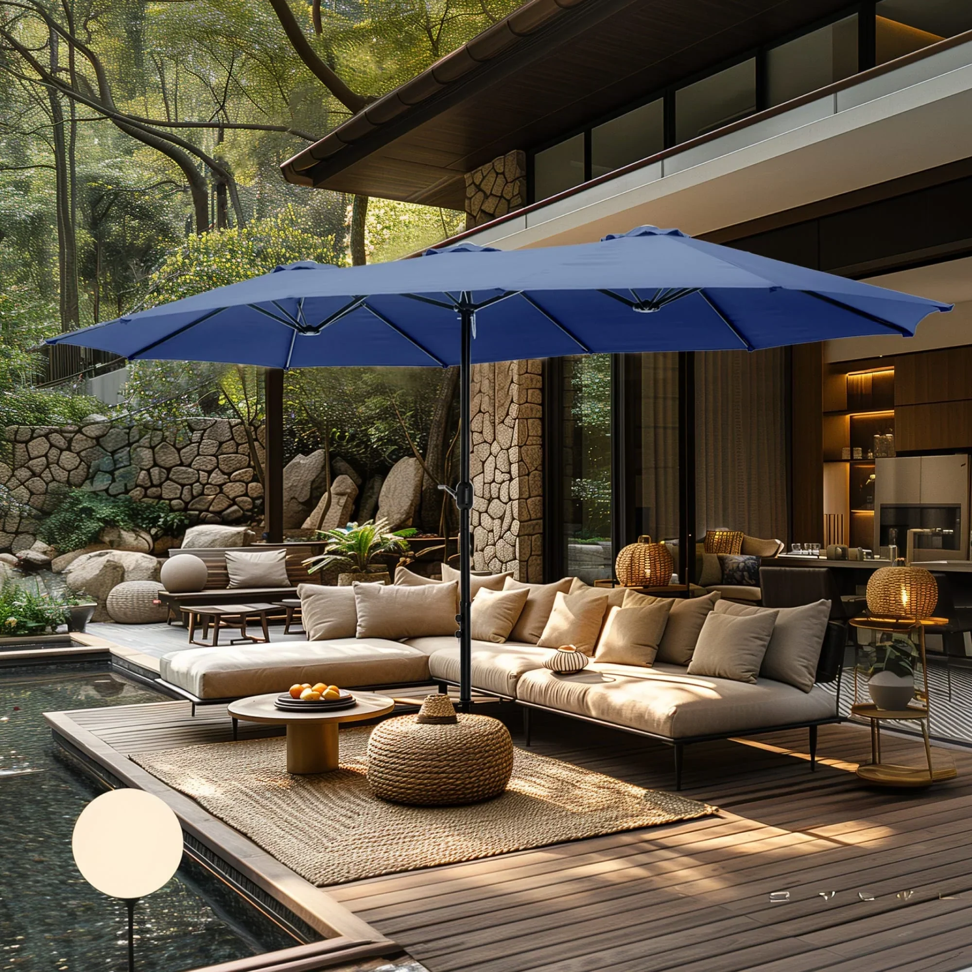 MAISON ARTS 15ft Double-Sided Patio Extra Large Twin Umbrella with Base Included