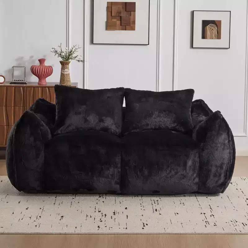 Ultra Soft Fluffy Loveseat Floor Bean Bag Sofa with Plump Pillows,Oversized Lazy Lounge Couch for Living Room,Bedroom