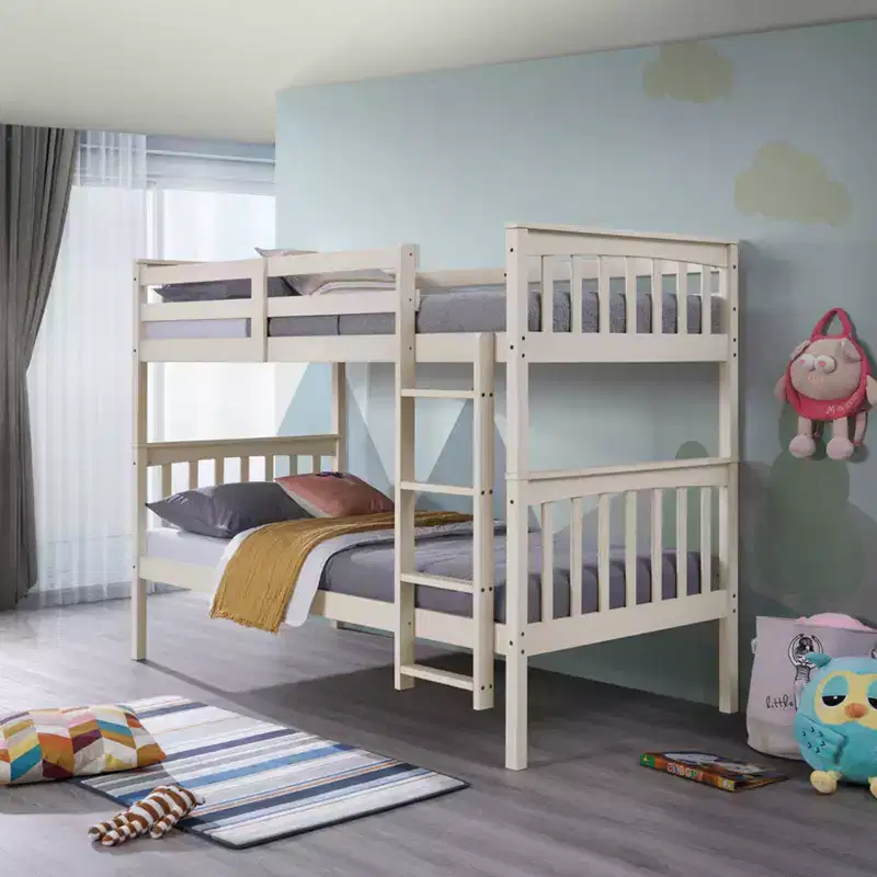 Home Design Ames Twin Over Twin Solid Wood Standard Bunk Bed, Twin Bed Convertible