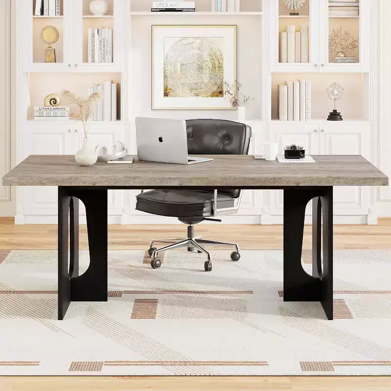 Dining Table for 6-8 People 71 Modern Long Kitchen Table with Large Tabletop & Heavy Duty Pedestal Legs, Dinner Table for Home, Conference Room