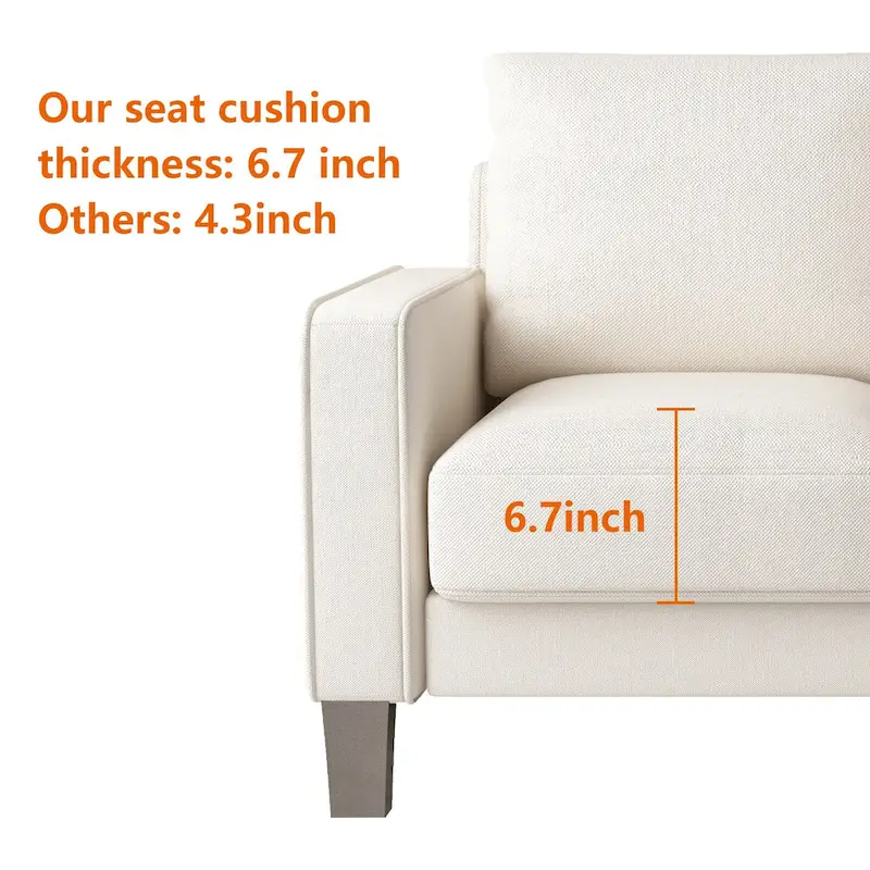 Beige Fabric Sofa with Square Arm and Tufted Back