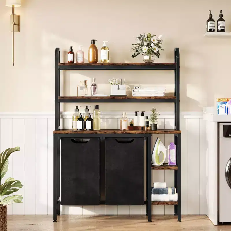 2 Section Laundry Basket,3 Tiers Laundry Sorter with Pull-Out and Removable Bags for Bathroom Bedroom