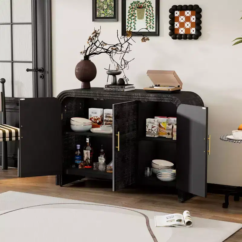 Okak Minimalist Sideboard Cabinet, Bufft Cabinet with 4 Doors and 4 Shelves, Storage Cabinet for Living Room, Dining Room, Kitchen