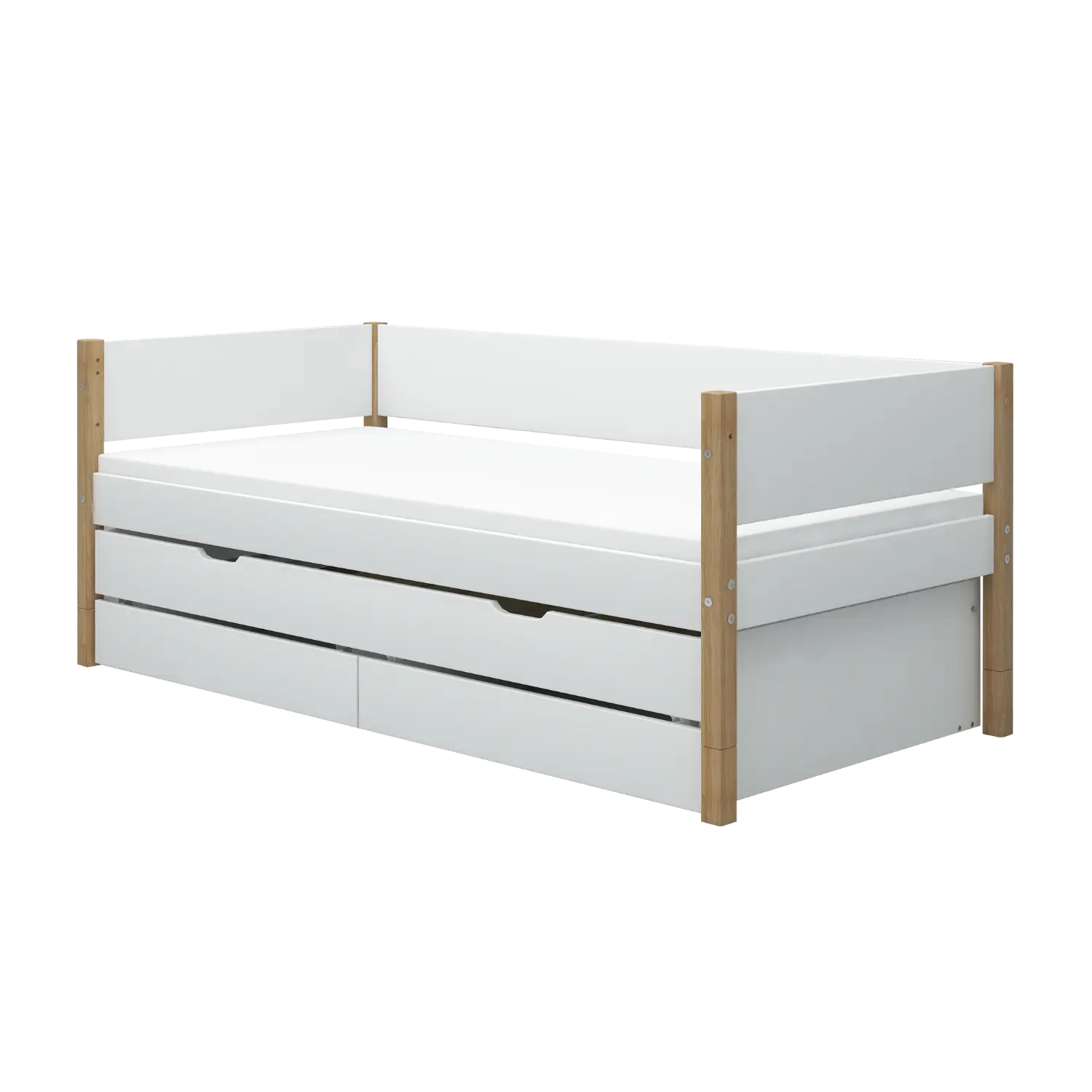 Single Bed with Storage and Pull-out Bed, 90x200 cm, White/Oak