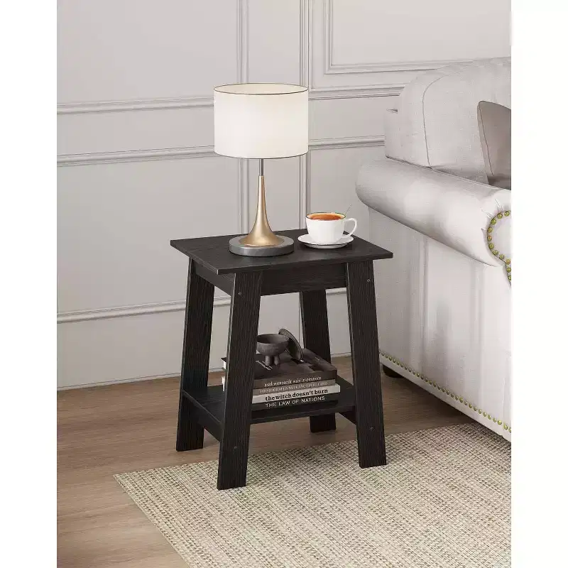 2-Tier Side Table with Lower Shelf,Nightstand,Small Square End Table for Sofa, Bed & Entryway, Farmhouse Style & Easy Assembly