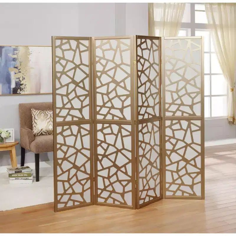 4-Panel Mosaic Screen Room Divider, Gold