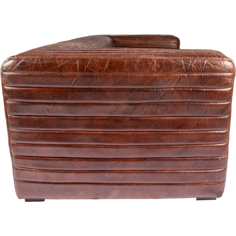 Modern Channel-Stitched Top-Grain Leather Sofa, 3-Seater
