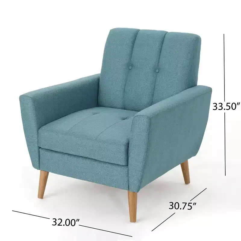 Mid-Century Fabric Button Tufted Club Chair with Channel Stitching