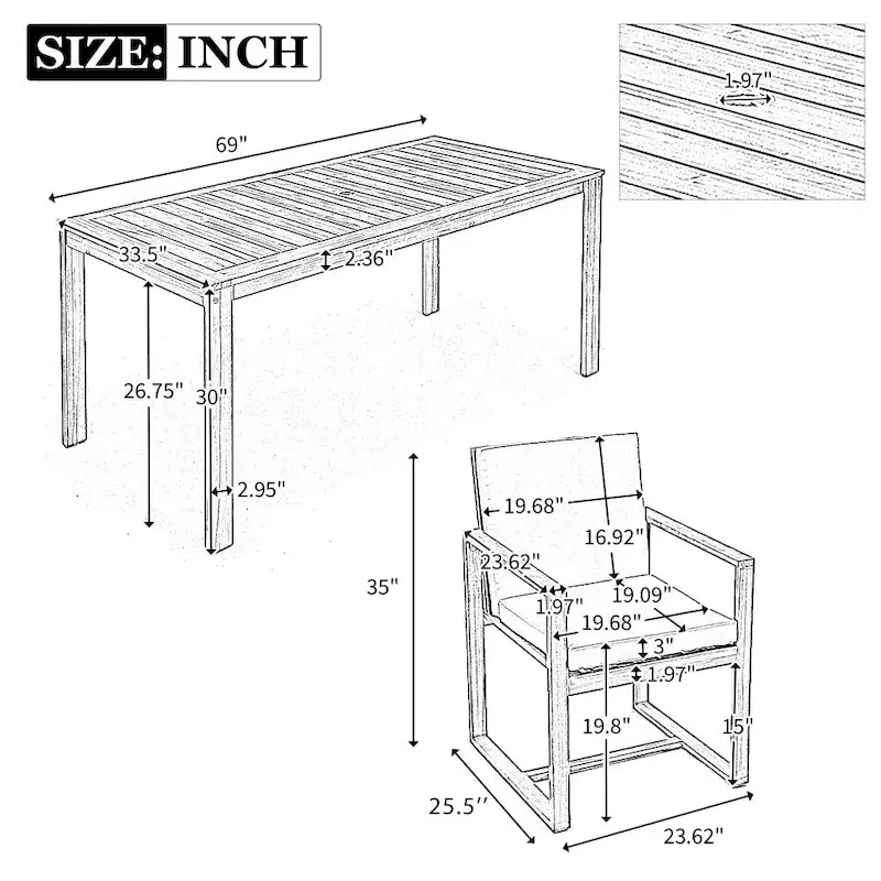 7-Pieces Patio Dining Set with Removable Cushions and 6 Chairs