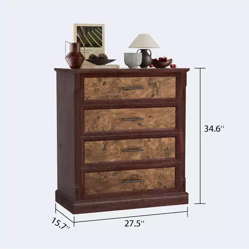 Farmhouse 4/5 Drawer Dresser for Bedroom, Tall Chest of Drawers with Metal Handles, Rustic Wooden Dresser TV Stand, for Living Room, Hallway