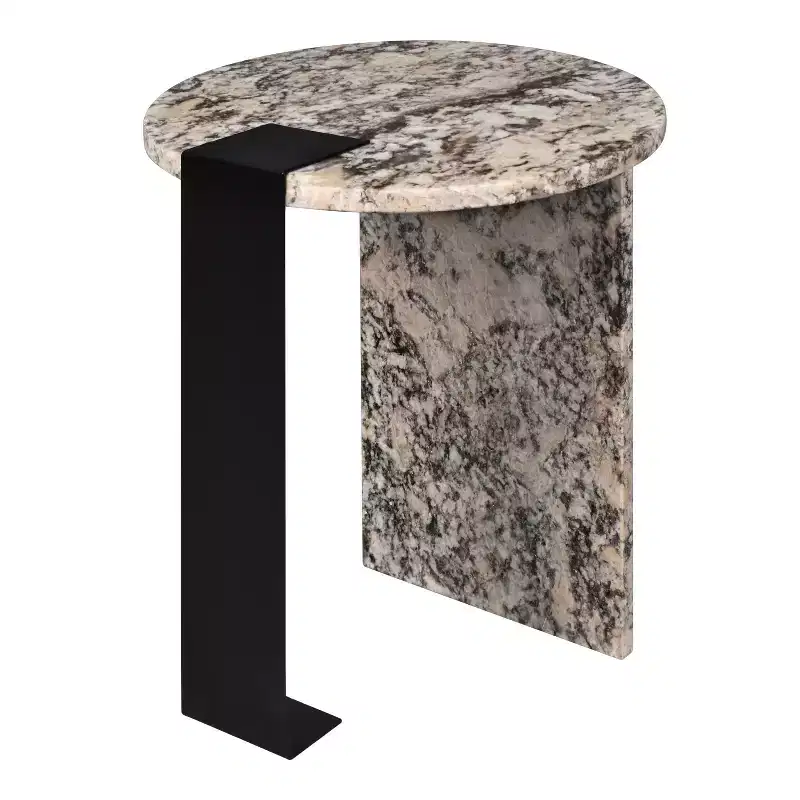 Contemporary Natural Marble & Metal Handmade Round End Table, 20.66
