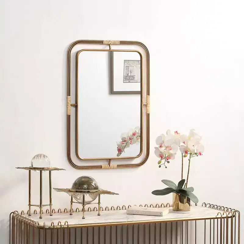 Metal and Rattan Mirror Brown