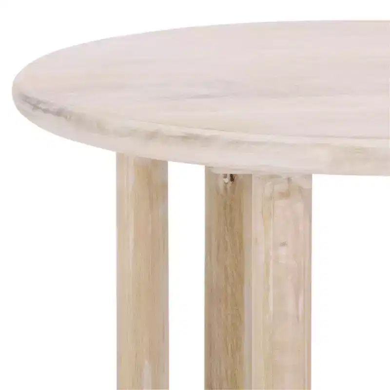 Round Mango Wood Accent Table, Natural Wash Finish, 22