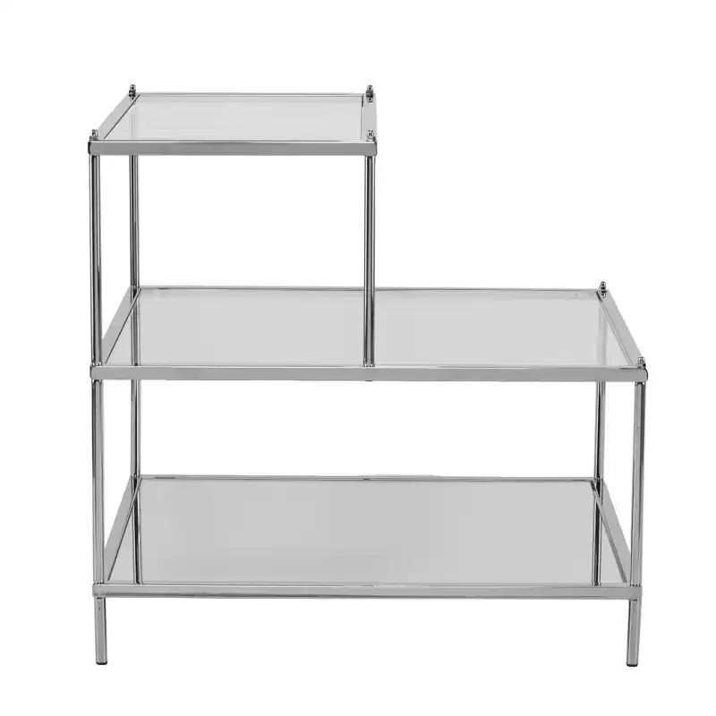 Silver & White Glass Mirrored End Table, 24