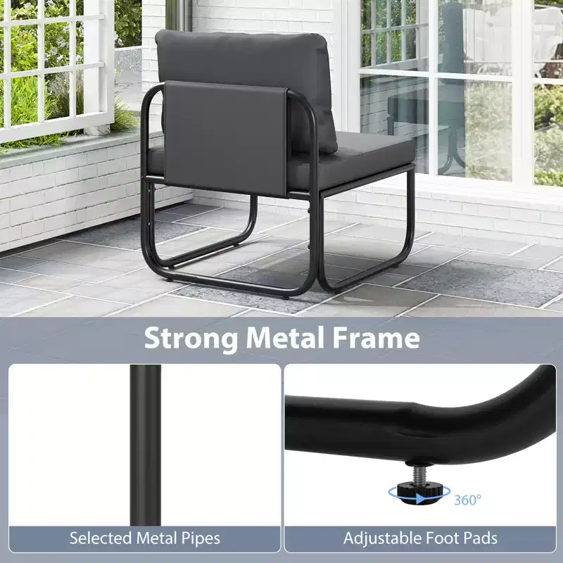 Costway Patio Chairs Set of 2 w/ Removable Cushions Heavy Duty Metal Frame Poolside