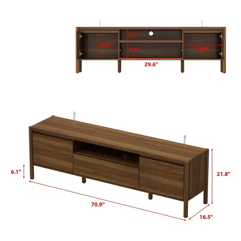 Natural Wood Modern TV Stand, Minimalist Style, Fits up to 70