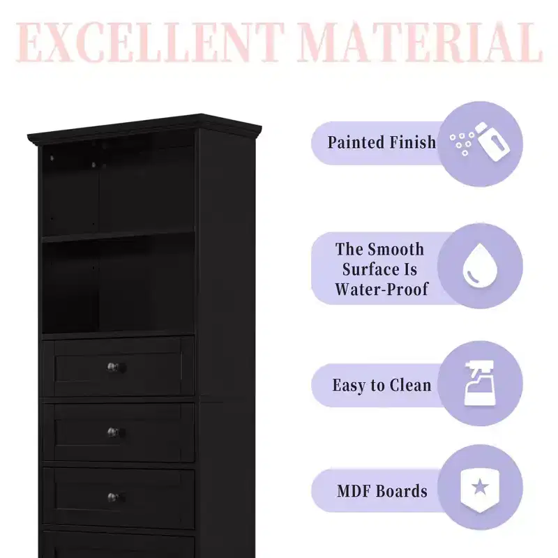 Tall Bathroom Storage Cabinet with 3 Drawers and Adjustable Shelf, Bathroom Organizer for Bathroom, Living Room