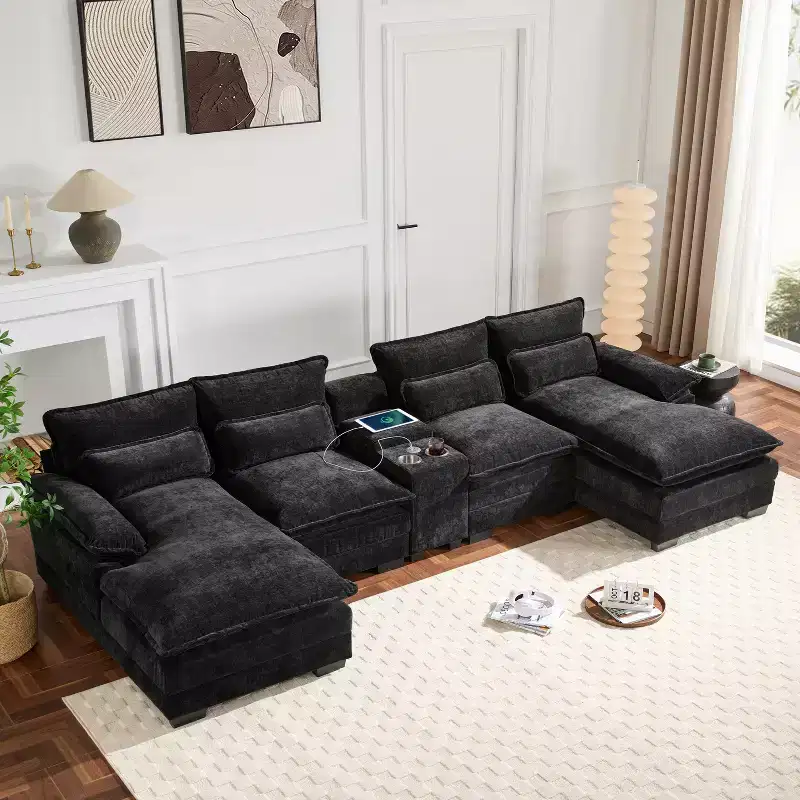 GDFStudio Parker Modern 123 Chenille U-Shaped Sectional Sofa with Console and Double Chaise