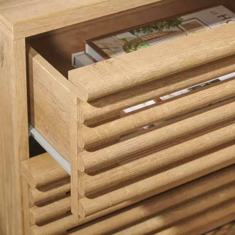 2-Drawer Nightstand with Reeded Wood Detail & Tapered Legs, Walnut Finish