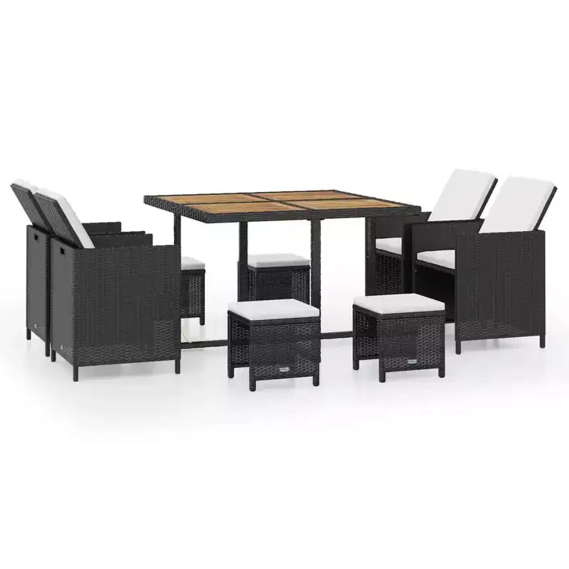 vidaXL Patio Dining Set Outdoor Table and Chair Poly Rattan and Acacia Wood