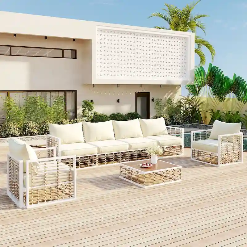 7 Piece Patio Furniture Set, All-Weather Conversation Furniture Set, Patio Sectional Sofa Set with Cushions and Coffee Table