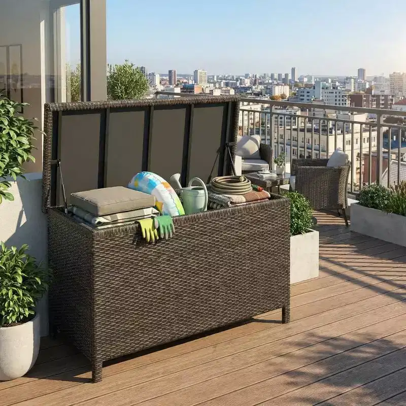 Ratten Storage Cabinet 120 Gallon Deck Box, Farmhouse Resin Outdoor Storage Box Waterproof for Deck Balcony Patio Yard