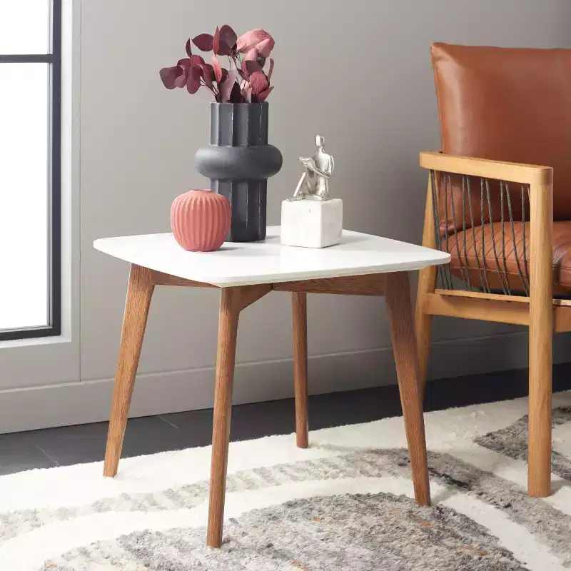 Karina Square End Table - ACC8102A - White Ceramic Faux Marble/Walnut - Safavieh