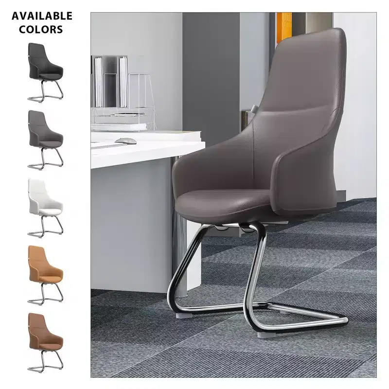 Ergonomic Faux Leather Office Chair Iron Sled Base Adjustable Height 330 lbs Capacity