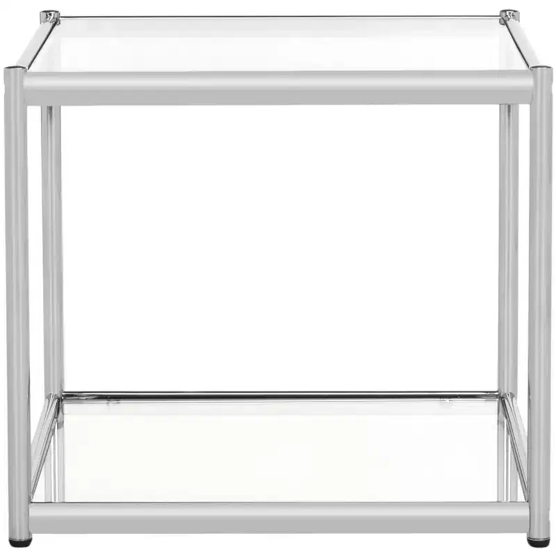 Lilias Modern Chrome & Glass End Table with Open Shelf