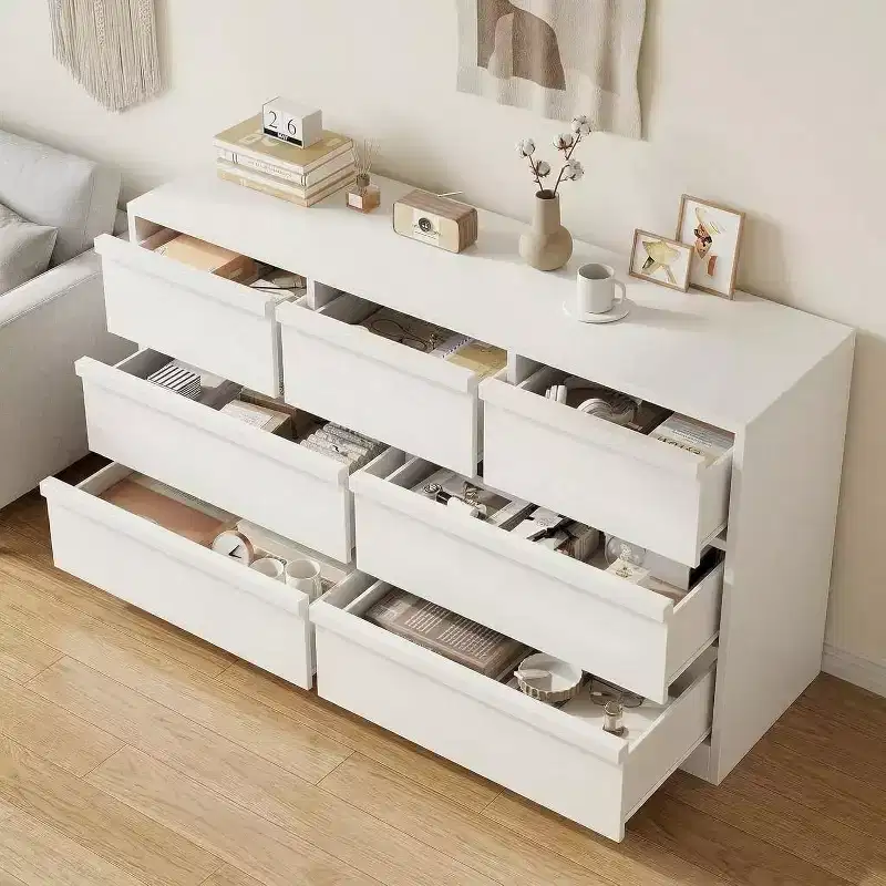 7-Drawer Cabinet, 54 inches Wide, Natural Oak Style, Large Capacity, Drawer Storage, Wide Cabinet, Wooden Storage Furniture, Suitable for Living Room
