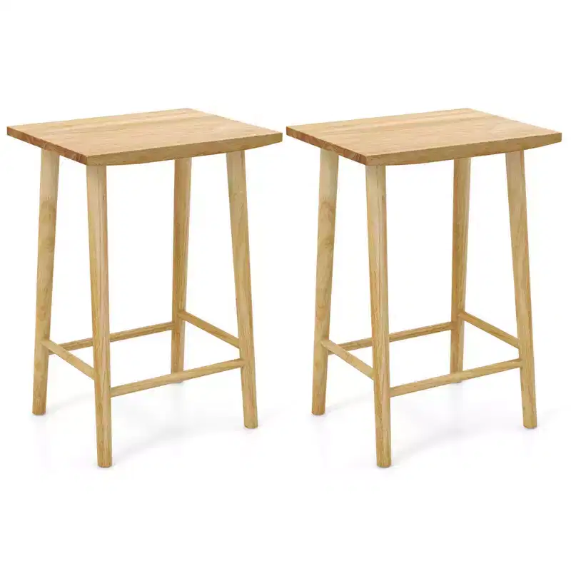 Costway 25.5 Counter Height Stool Set of 2/4 with Footrest & Solid Wood Frame Natural