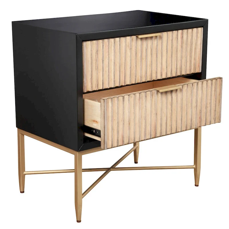 Modern Luxurious Nightstand with 2 Drawers and Gold Metal Legs
