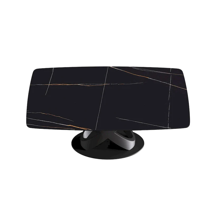 63-Inch Dining Table with Sintered Stone Tabletop and Metal Base